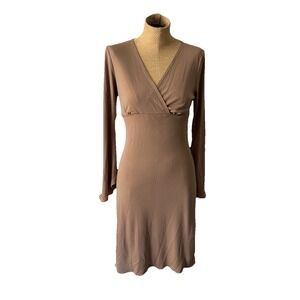 VTG S fuzi 90s y2k Tan Brown Polyester Dress Bell Sleeves Medium NWT Boho Witchy